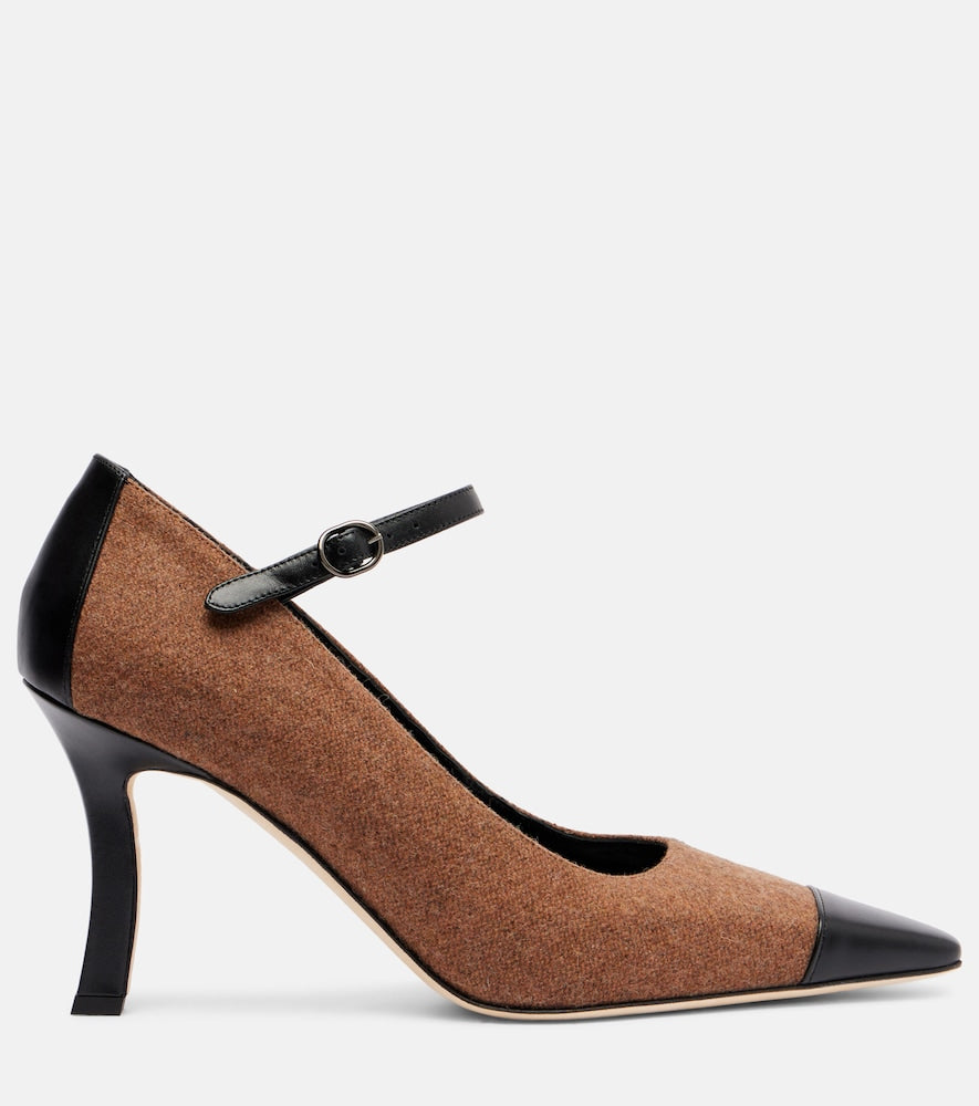 Manolo Blahnik Semele 90 leather-trimmed tweed pumps