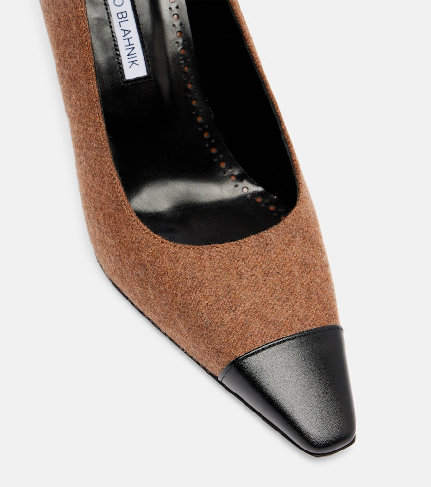 Manolo Blahnik Semele 90 leather-trimmed tweed pumps
