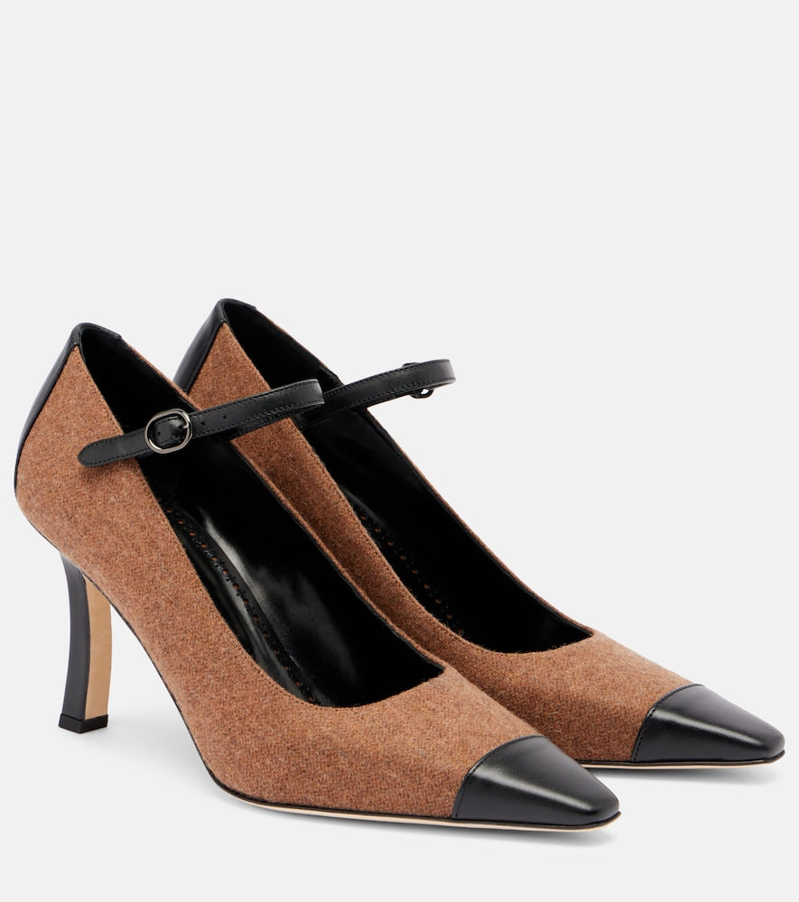 Manolo Blahnik Semele 90 leather-trimmed tweed pumps