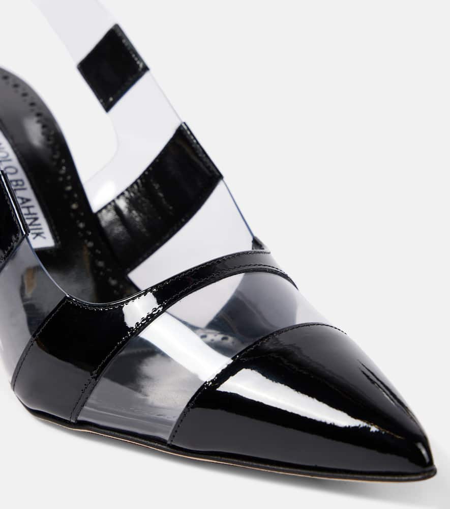 Manolo Blahnik Uxra patent leather and PVC slingback pumps