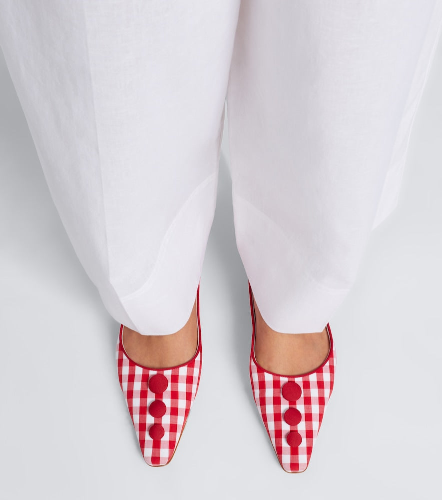 Manolo Blahnik Alexa gingham pumps - Red Ballerina Flats