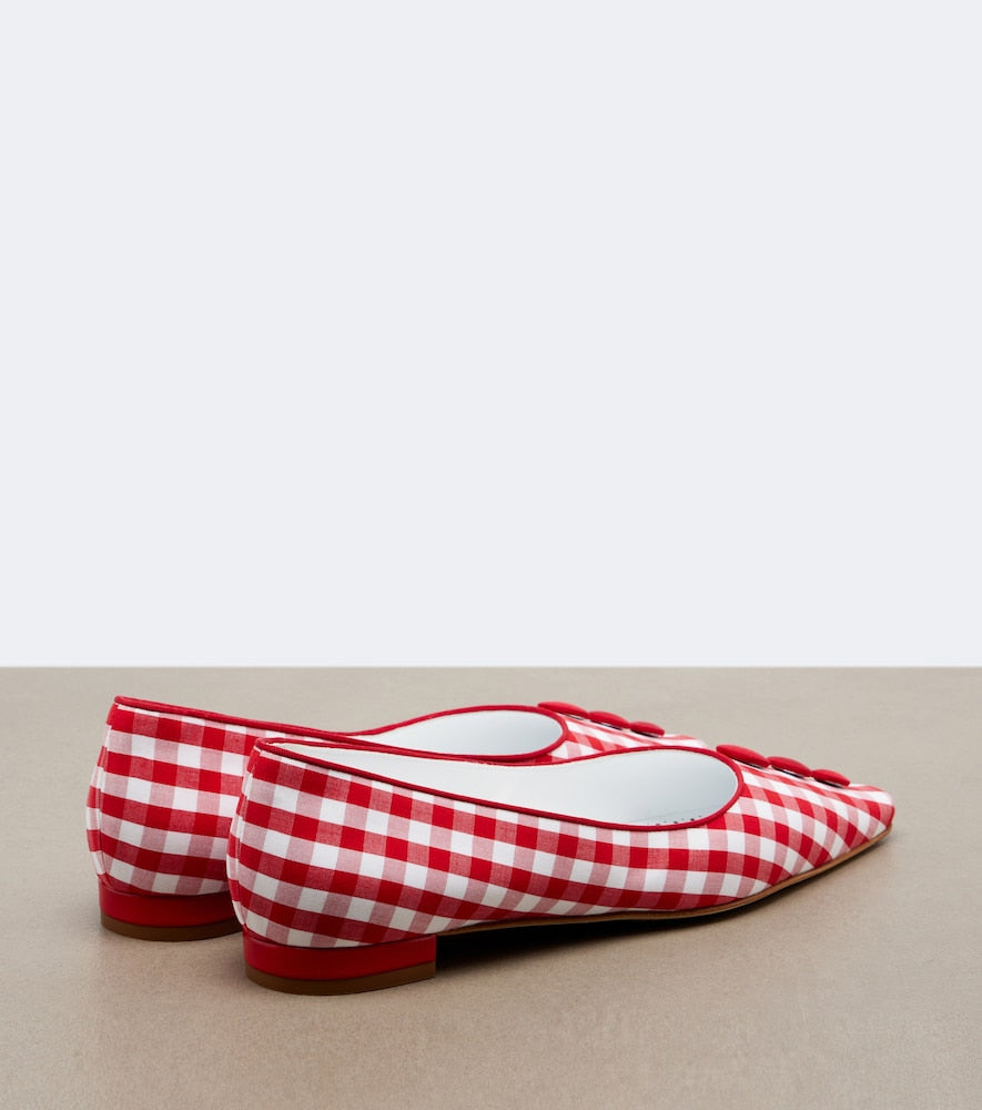 Manolo Blahnik Alexa gingham pumps - Red Ballerina Flats