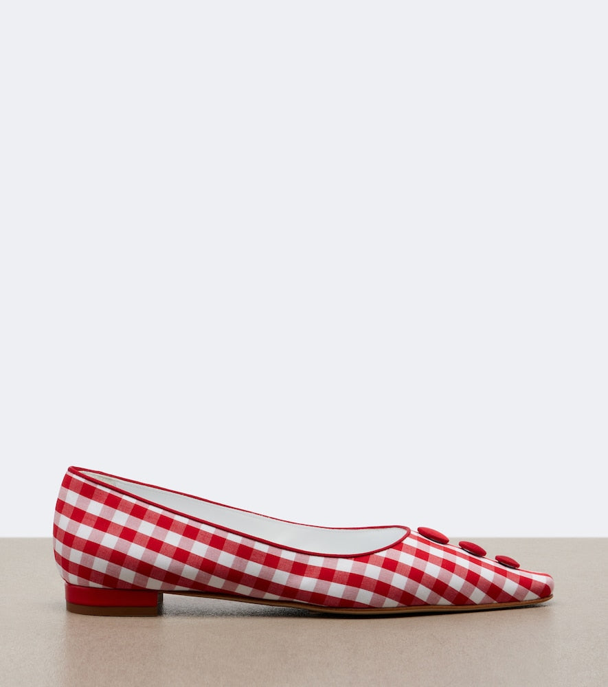 Manolo Blahnik Alexa gingham pumps - Red Ballerina Flats