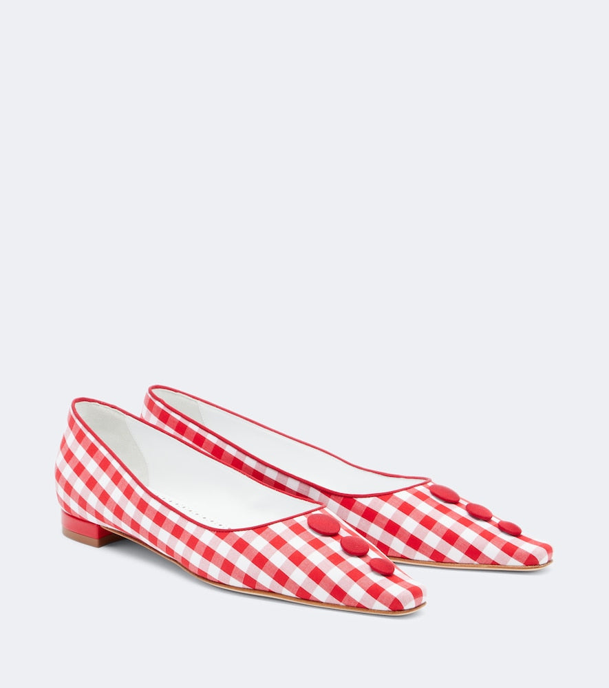 Manolo Blahnik Alexa gingham pumps - Red Ballerina Flats
