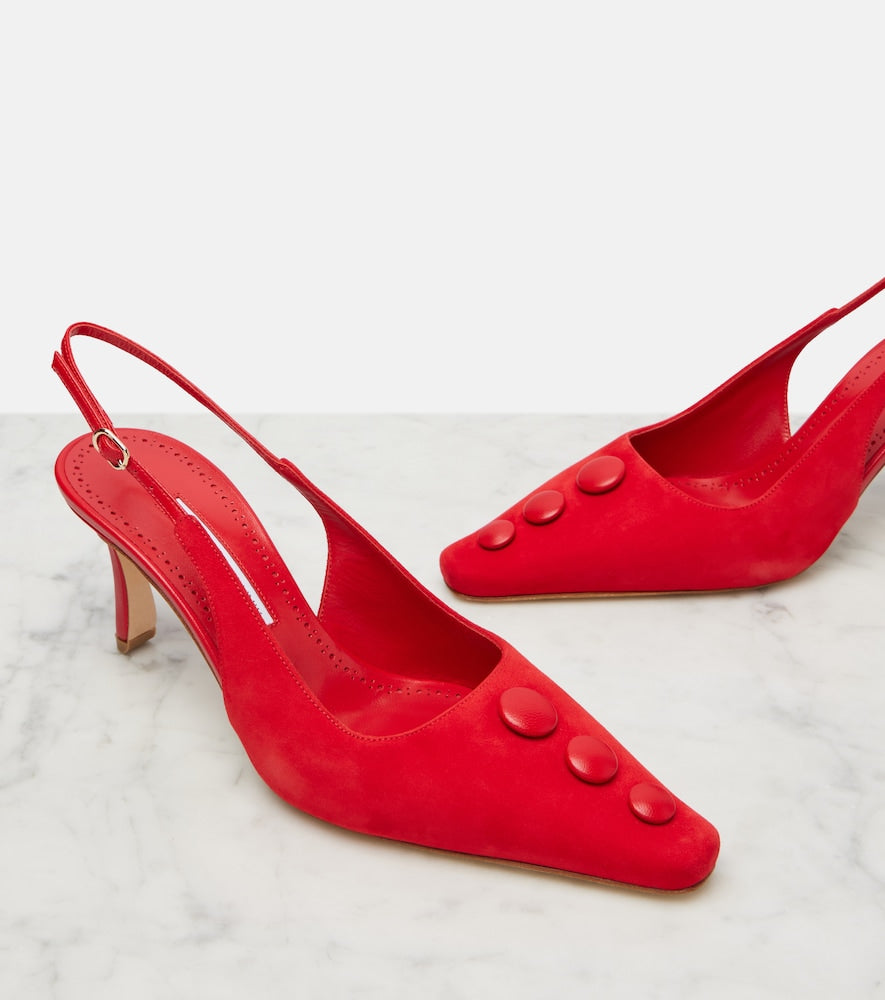 Manolo Blahnik Alexa suede slingback pumps in Red - Mid Heel Pumps