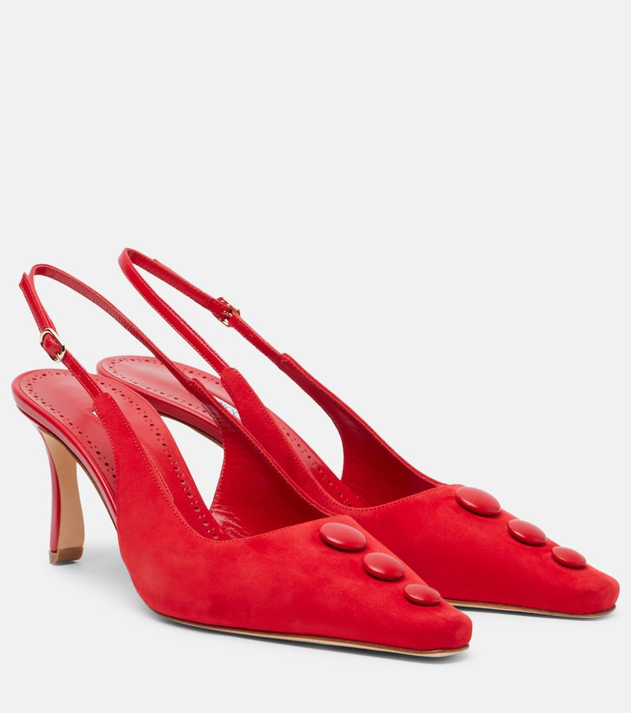 Manolo Blahnik Alexa suede slingback pumps in Red - Mid Heel Pumps
