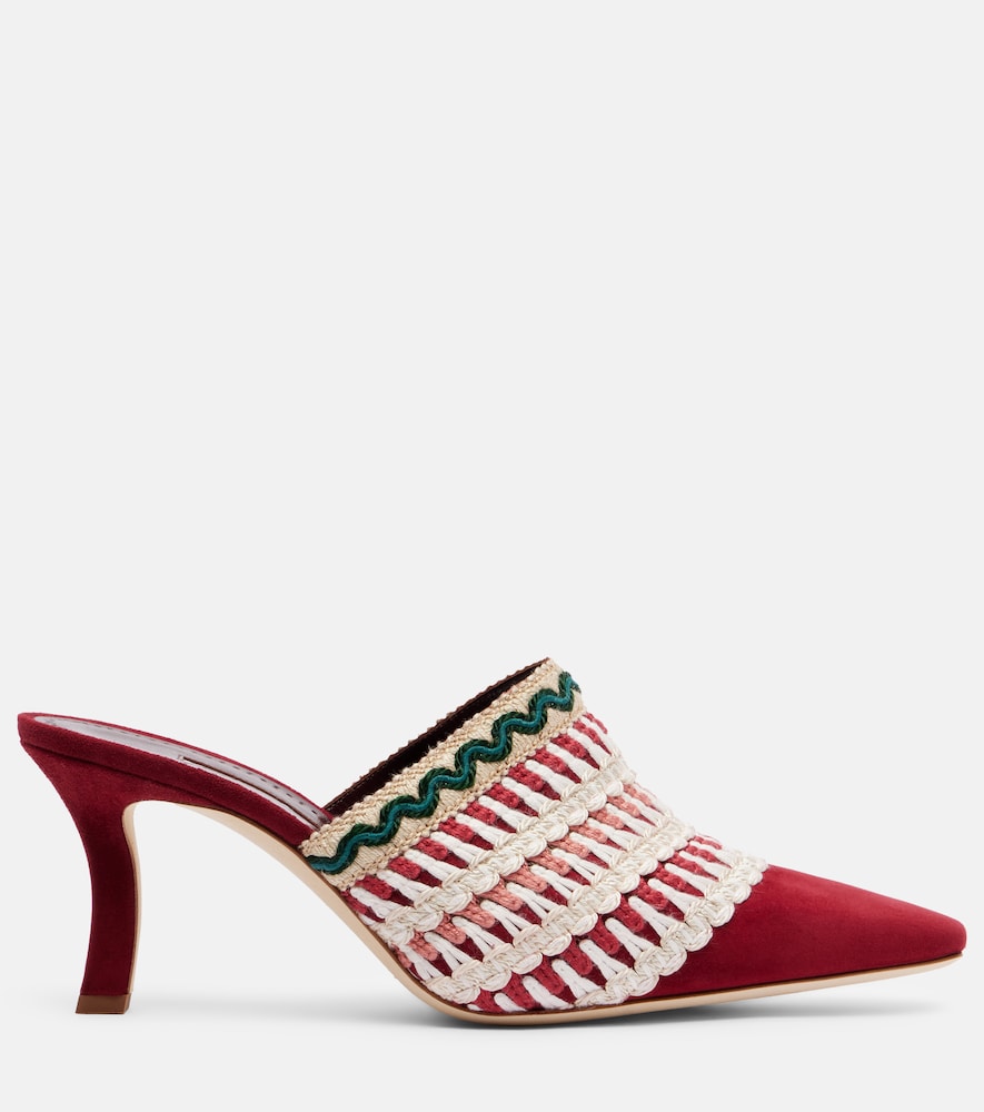 Manolo Blahnik Alo 70 embroidered suede mules (Red) - Mid Heel Pumps