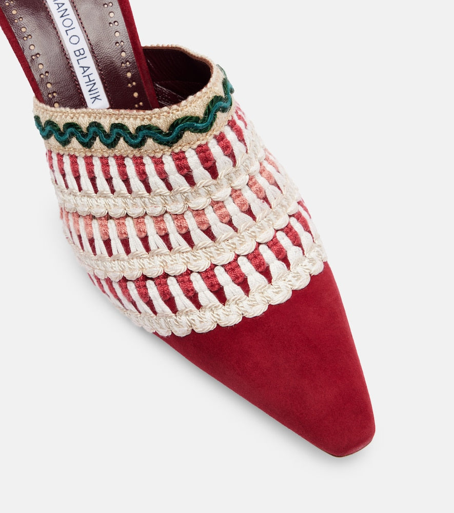 Manolo Blahnik Alo 70 embroidered suede mules (Red) - Mid Heel Pumps