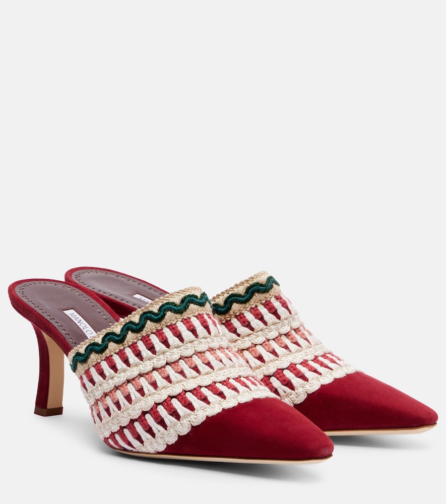 Manolo Blahnik Alo 70 embroidered suede mules (Red) - Mid Heel Pumps