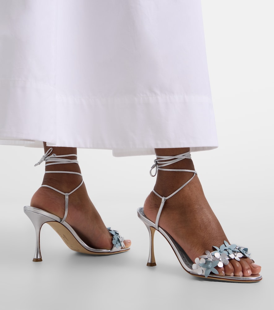 Manolo Blahnik Anista floral-applique leather sandals (Silver) - High-Heel Sandals