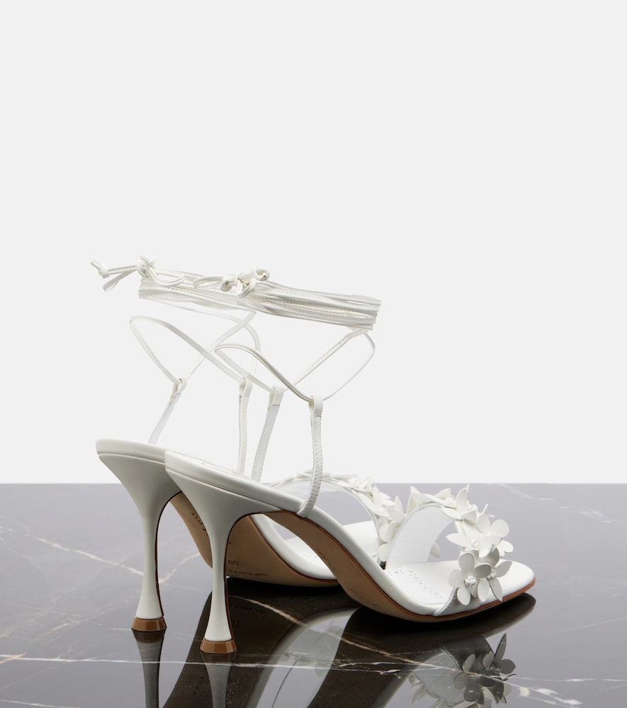Manolo Blahnik Anista floral-applique leather sandals in White - Heeled Sandals