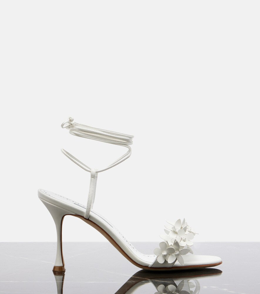 Manolo Blahnik Anista floral-applique leather sandals in White - Heeled Sandals
