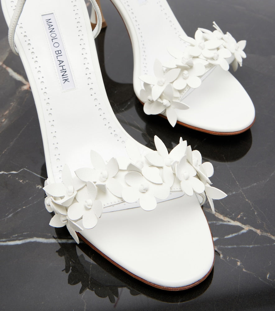 Manolo Blahnik Anista floral-applique leather sandals in White - Heeled Sandals