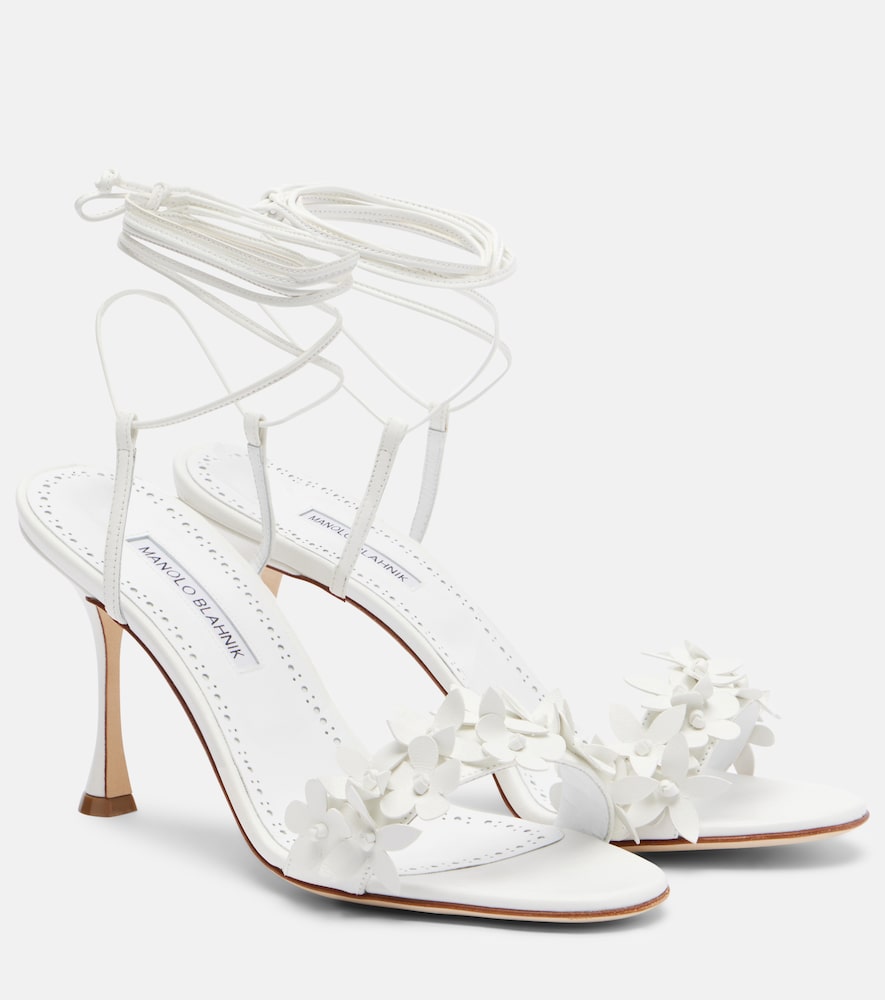 Manolo Blahnik Anista floral-applique leather sandals in White - Heeled Sandals