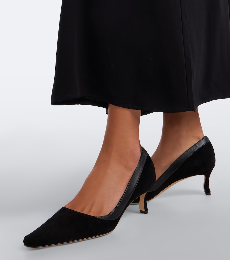 Manolo Blahnik Armelia leather-trimmed suede pumps (Black) - High-Heel Pumps