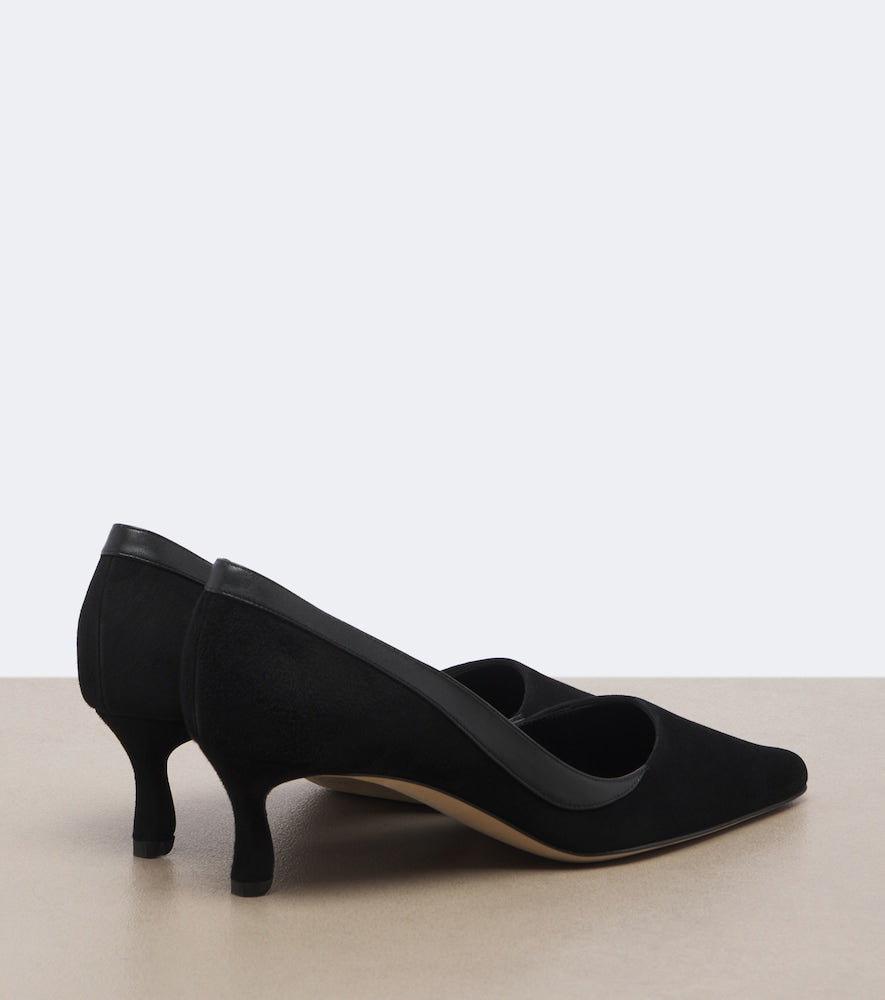 Manolo Blahnik Armelia leather-trimmed suede pumps (Black) - High-Heel Pumps