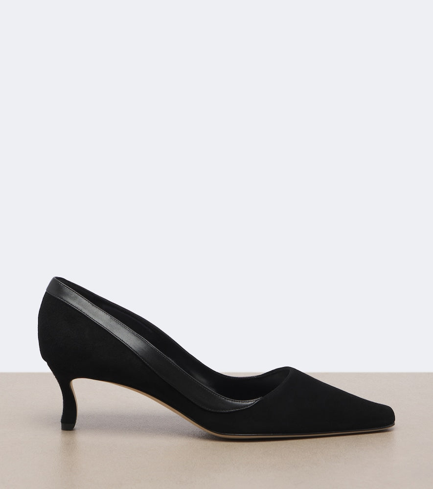 Manolo Blahnik Armelia leather-trimmed suede pumps (Black) - High-Heel Pumps