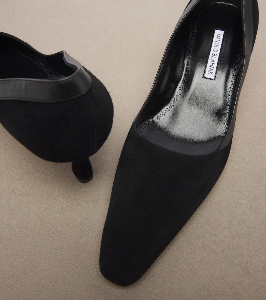 Manolo Blahnik Armelia leather-trimmed suede pumps (Black) - High-Heel Pumps