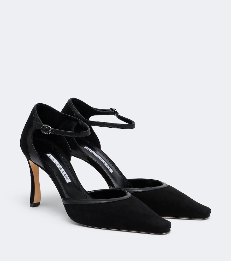 Manolo Blahnik Armelia leather-trimmed suede pumps (Black) - High-Heel Pumps
