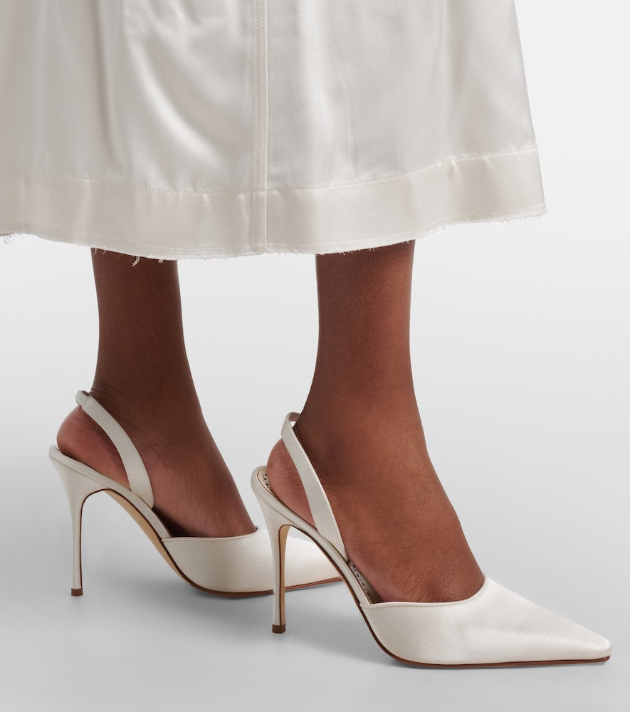 White Manolo Blahnik Borelapla satin slingback pumps - High-Heel Pumps