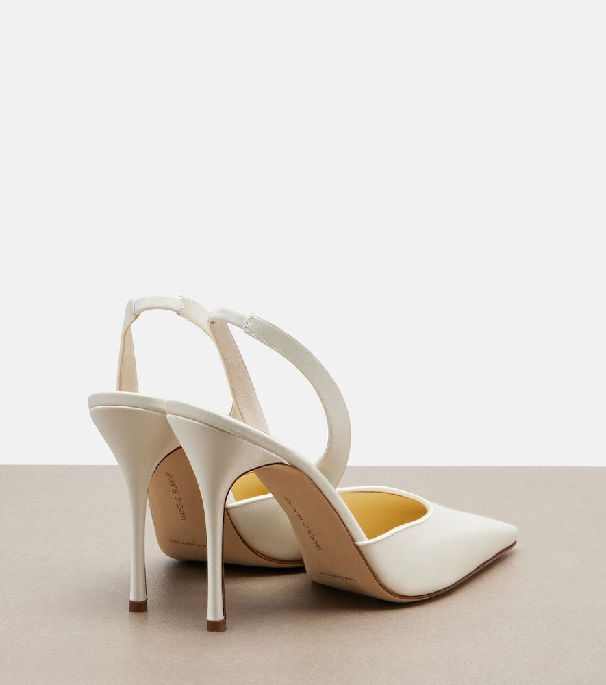 White Manolo Blahnik Borelapla satin slingback pumps - High-Heel Pumps