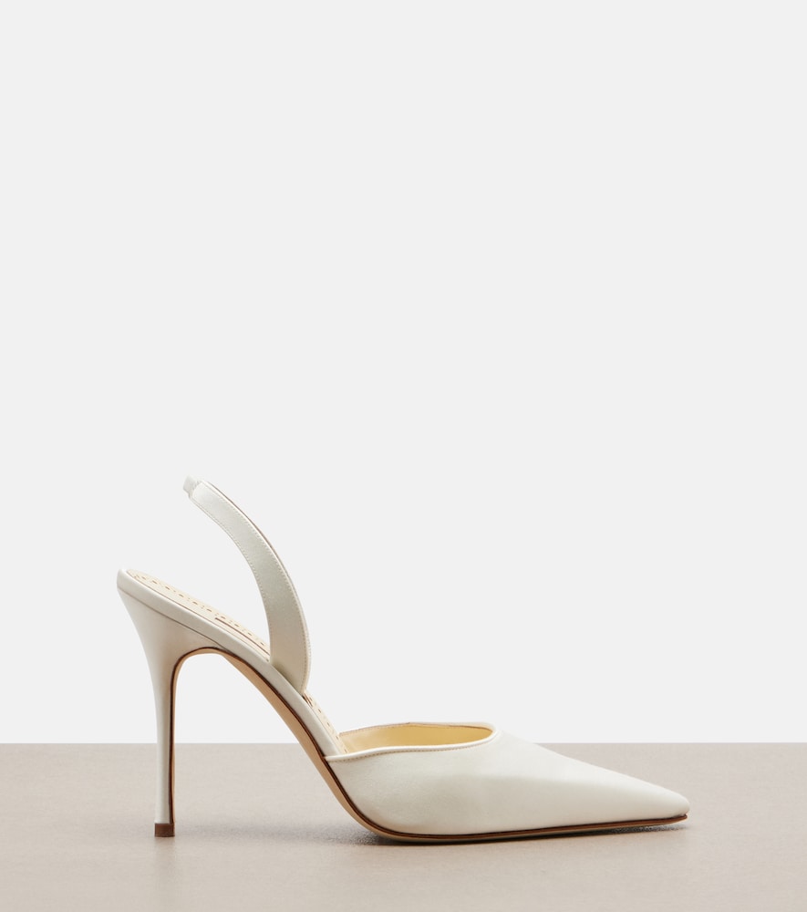 White Manolo Blahnik Borelapla satin slingback pumps - High-Heel Pumps