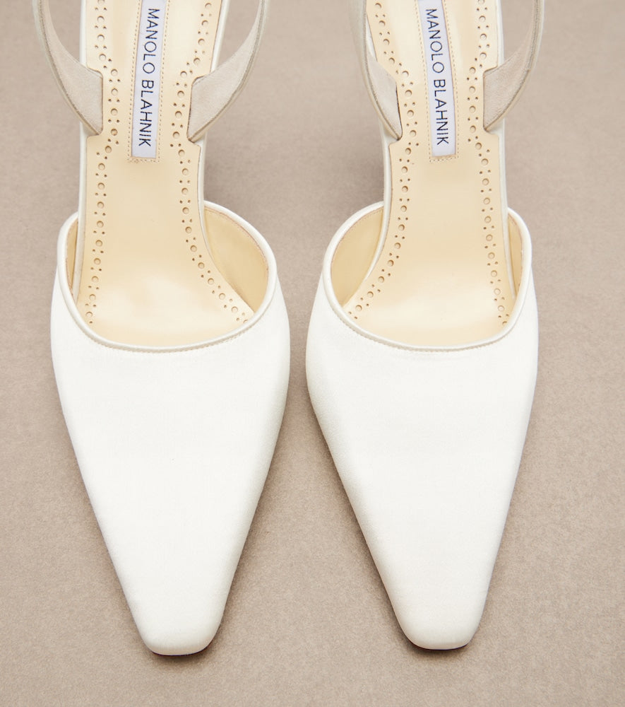 White Manolo Blahnik Borelapla satin slingback pumps - High-Heel Pumps