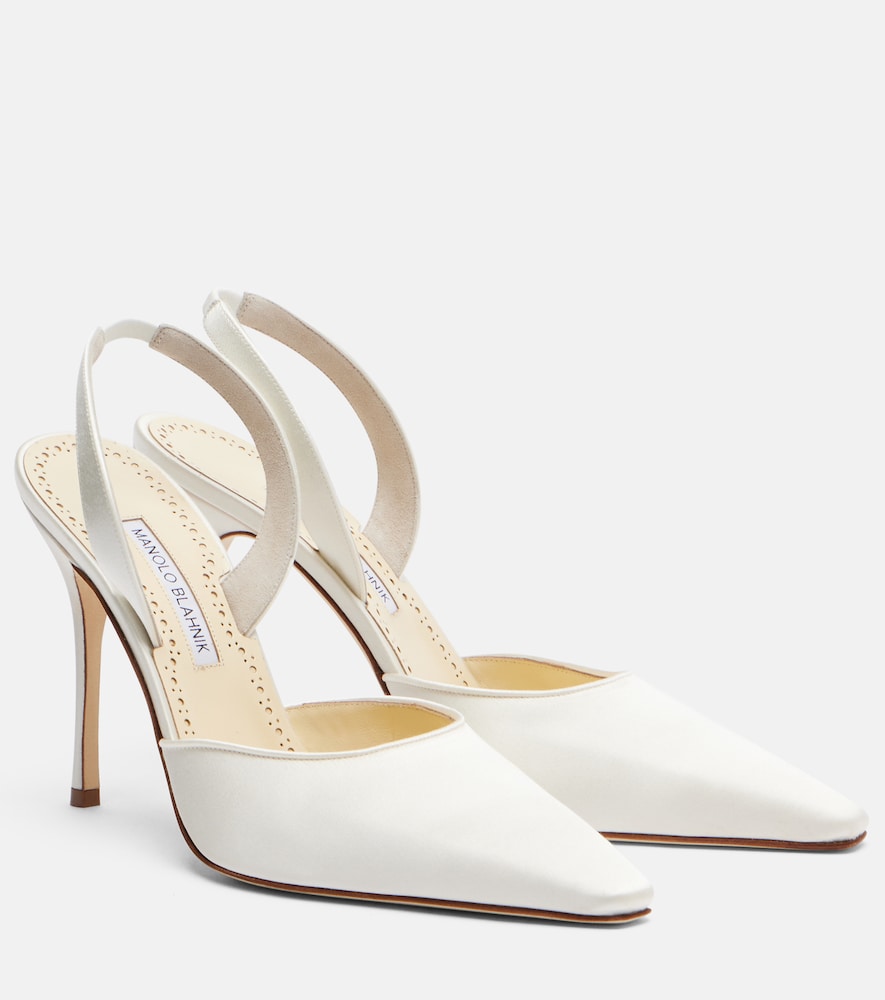 White Manolo Blahnik Borelapla satin slingback pumps - High-Heel Pumps