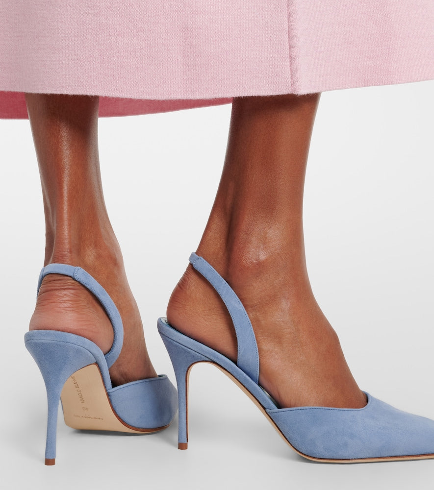 Manolo Blahnik Borelapla suede slingback pumps (Blue) - Mid Heel Pumps