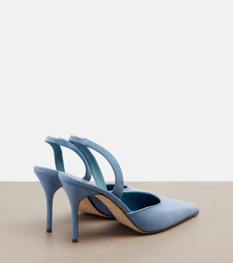 Manolo Blahnik Borelapla suede slingback pumps (Blue) - Mid Heel Pumps