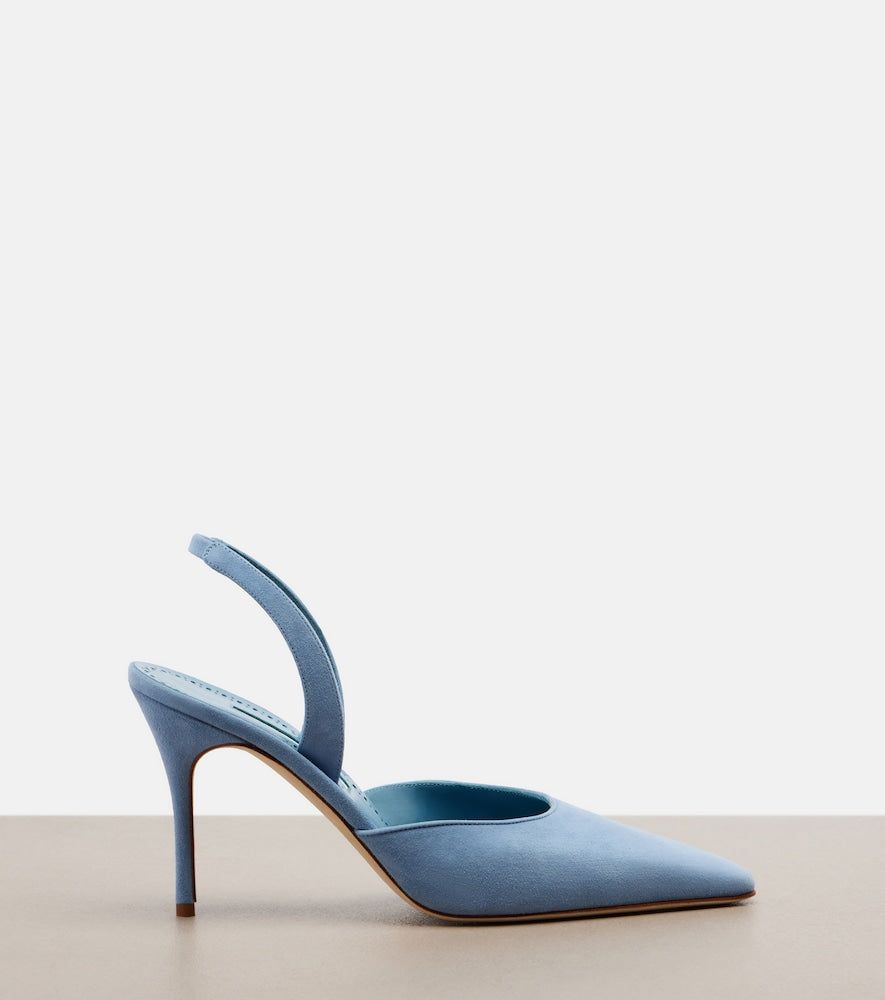 Manolo Blahnik Borelapla suede slingback pumps (Blue) - Mid Heel Pumps