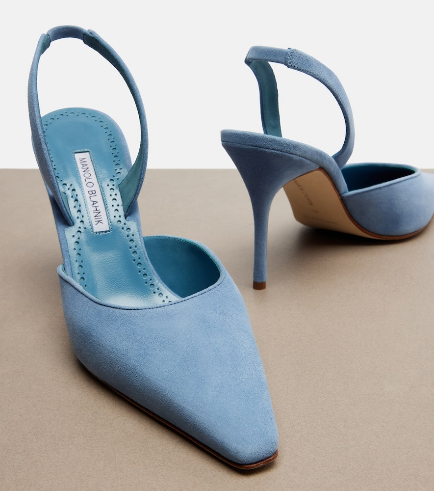 Manolo Blahnik Borelapla suede slingback pumps (Blue) - Mid Heel Pumps