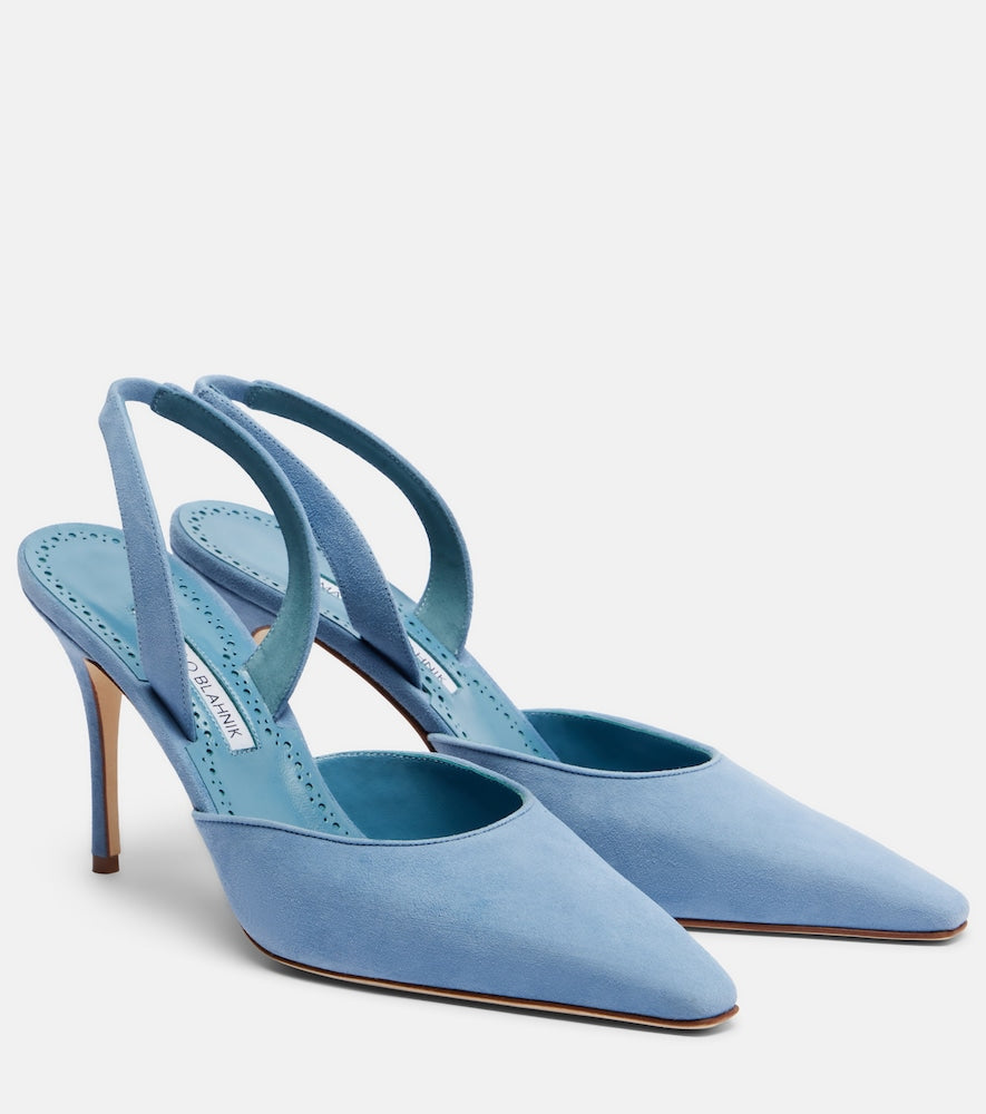 Manolo Blahnik Borelapla suede slingback pumps (Blue) - Mid Heel Pumps