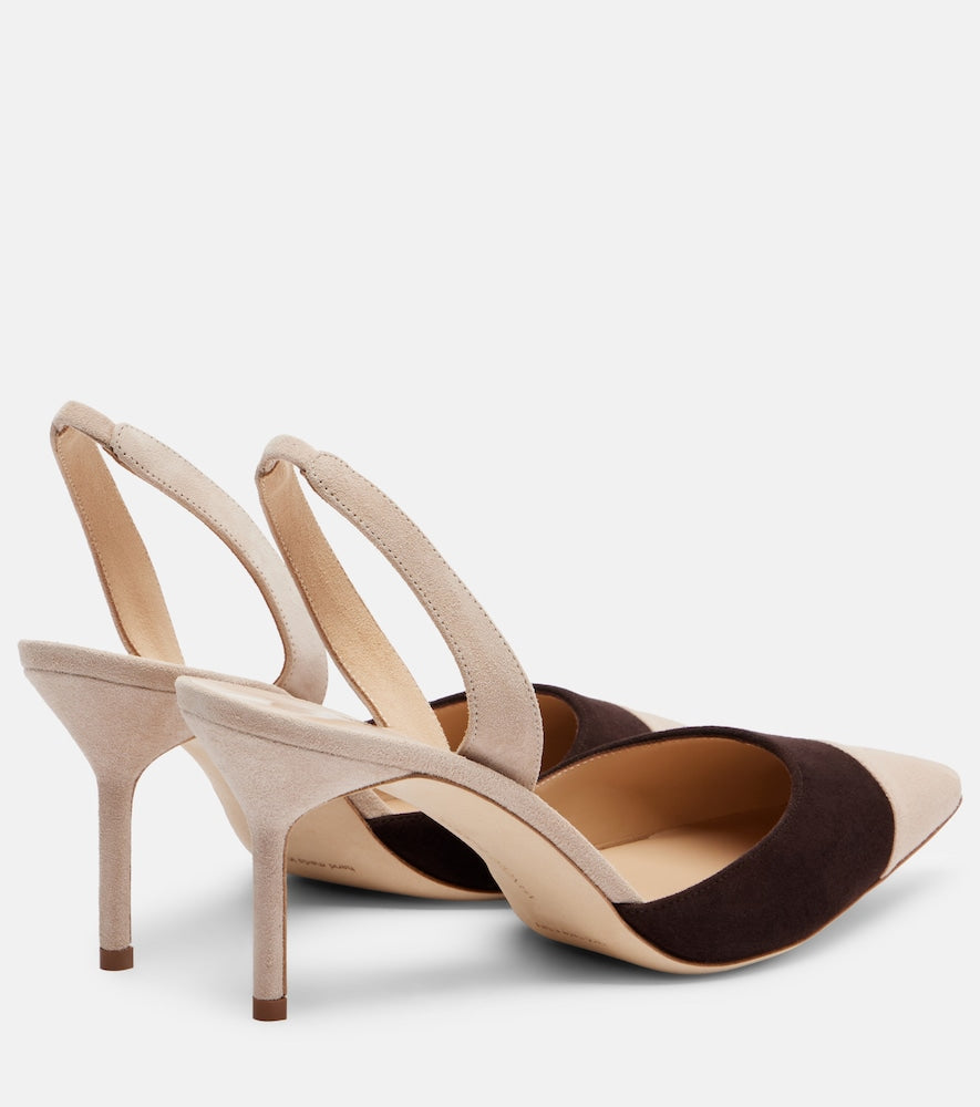 Manolo Blahnik Capsli 70 suede slingback pumps in Beige - Mid Heel Pumps