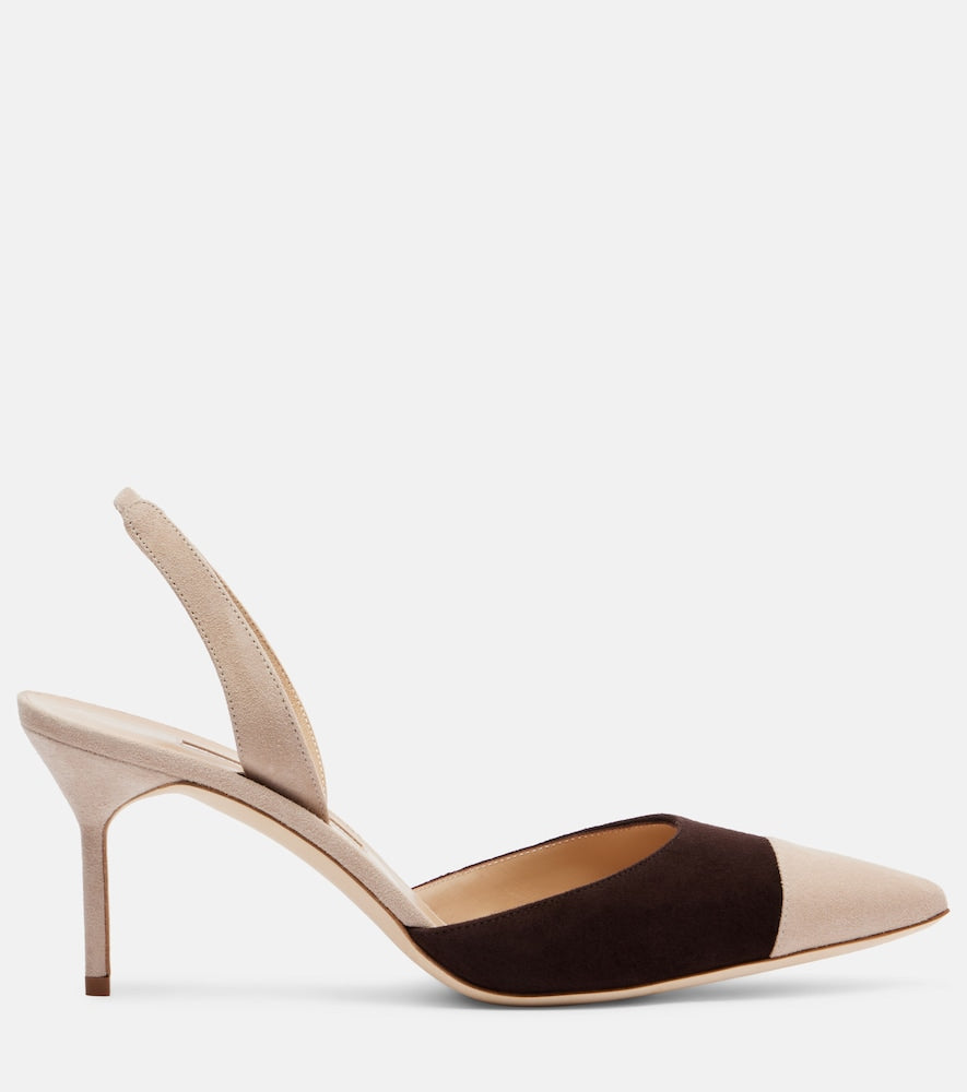 Manolo Blahnik Capsli 70 suede slingback pumps in Beige - Mid Heel Pumps