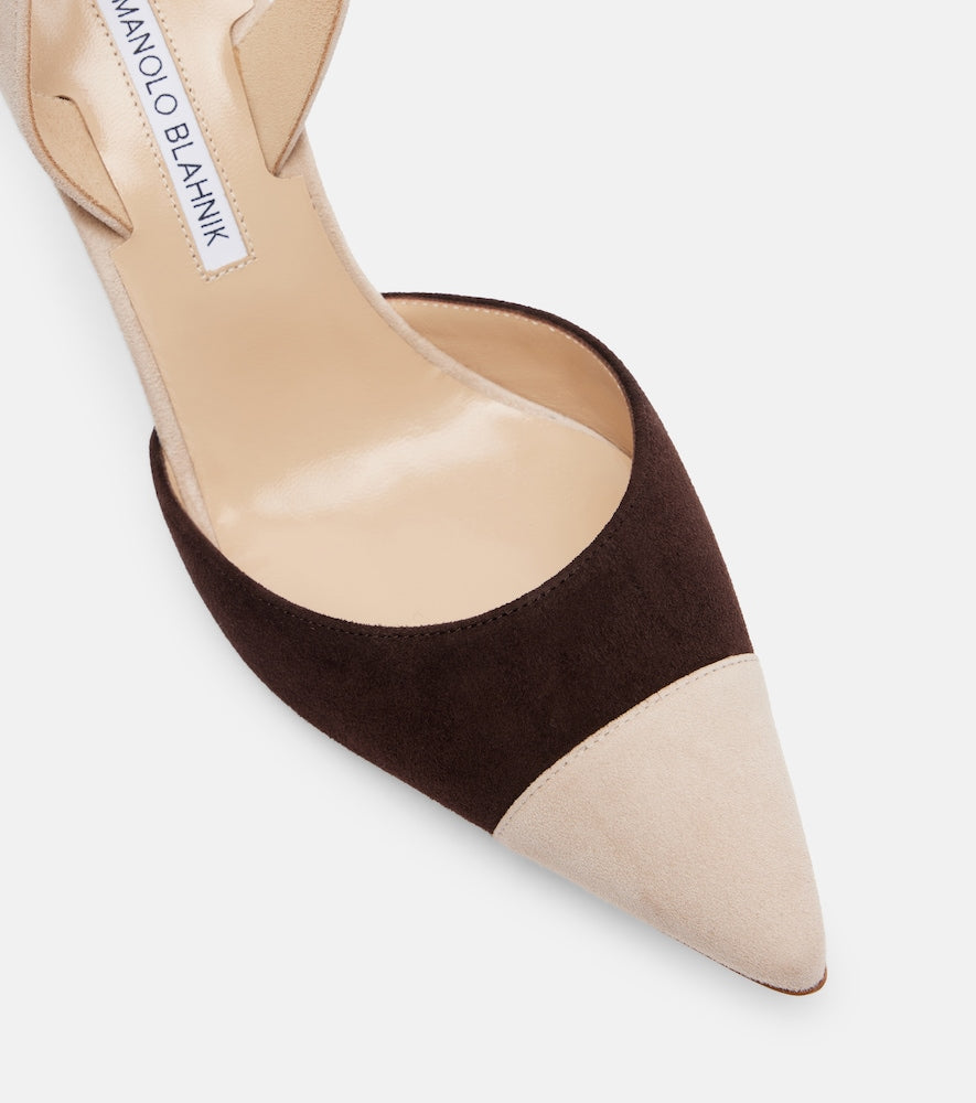 Manolo Blahnik Capsli 70 suede slingback pumps in Beige - Mid Heel Pumps