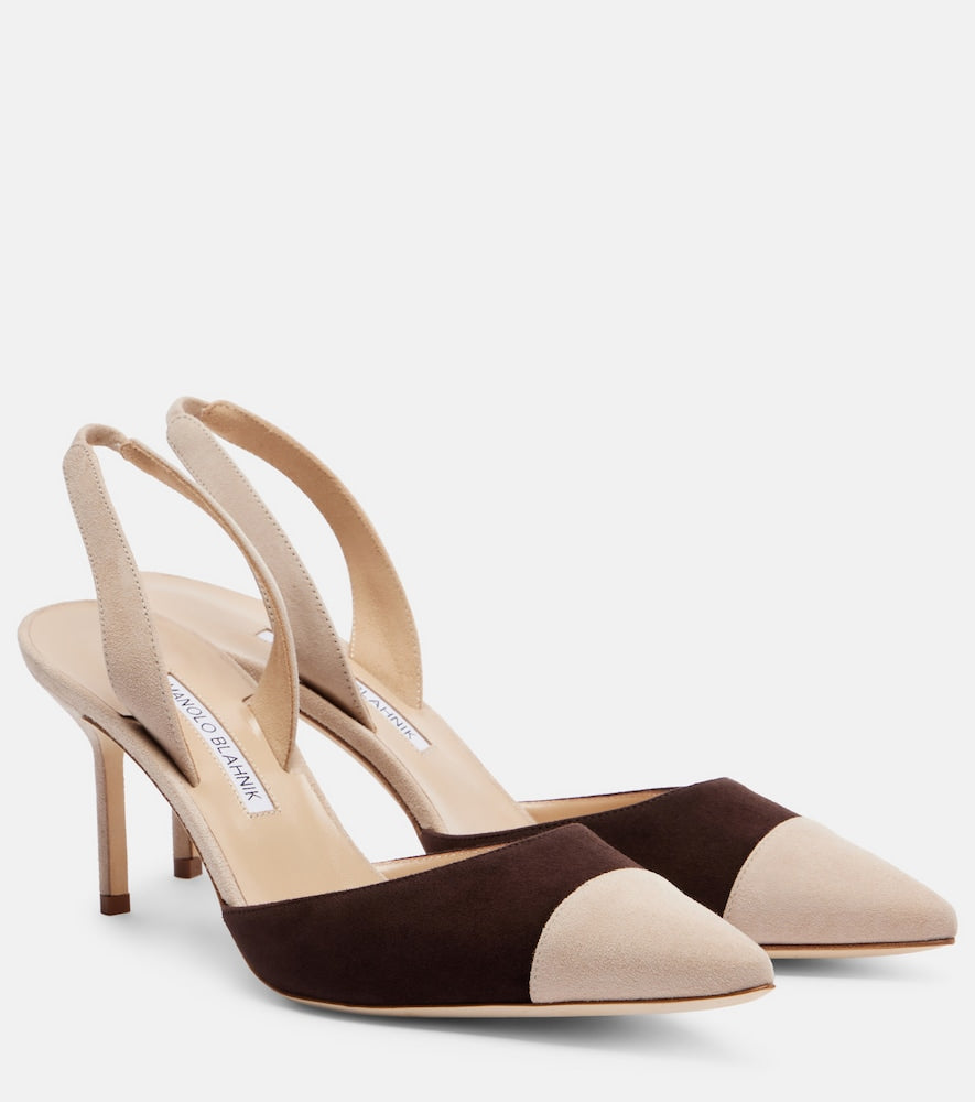 Manolo Blahnik Capsli 70 suede slingback pumps in Beige - Mid Heel Pumps