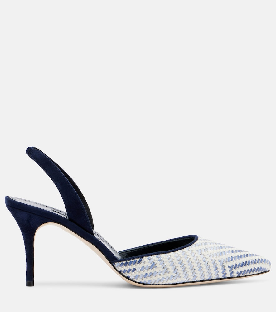 Manolo Blahnik Carolyne 70 raffia slingback pumps (White) - Mid Heel Pumps