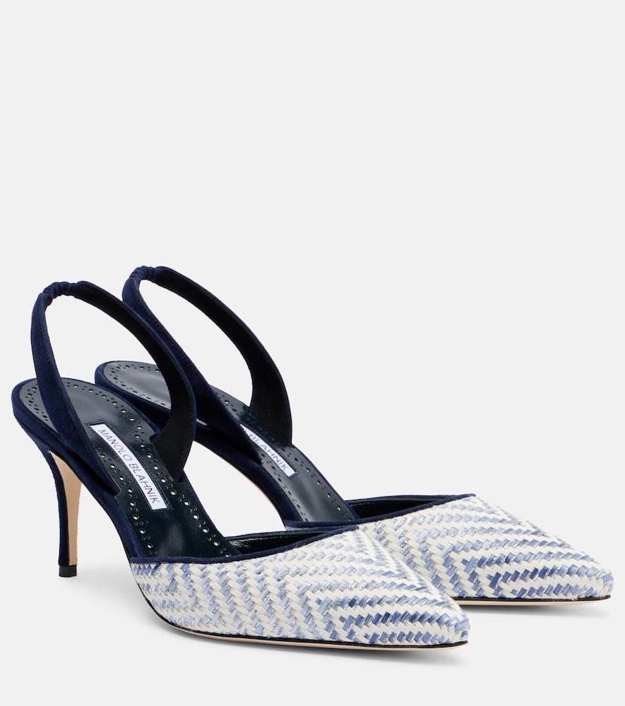 Manolo Blahnik Carolyne 70 raffia slingback pumps (White) - Mid Heel Pumps