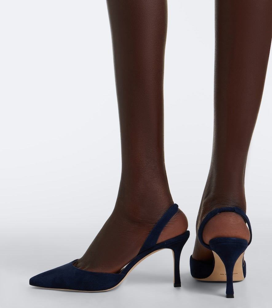 Manolo Blahnik Carolyne 70 suede slingback pumps in Blue - Mid Heel Pumps