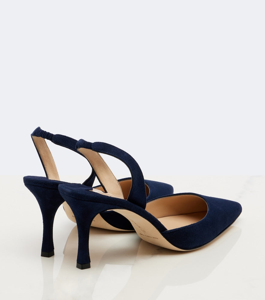 Manolo Blahnik Carolyne 70 suede slingback pumps in Blue - Mid Heel Pumps