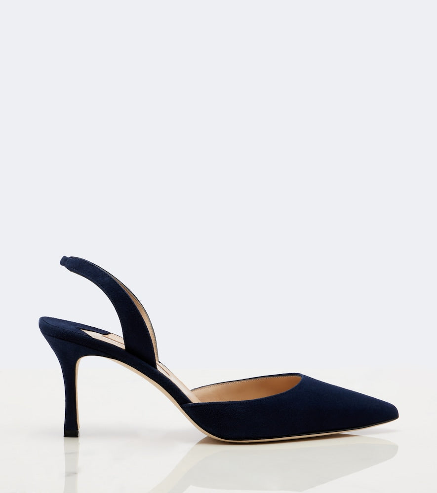 Manolo Blahnik Carolyne 70 suede slingback pumps in Blue - Mid Heel Pumps