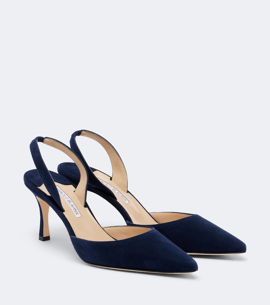 Manolo Blahnik Carolyne 70 suede slingback pumps in Blue - Mid Heel Pumps