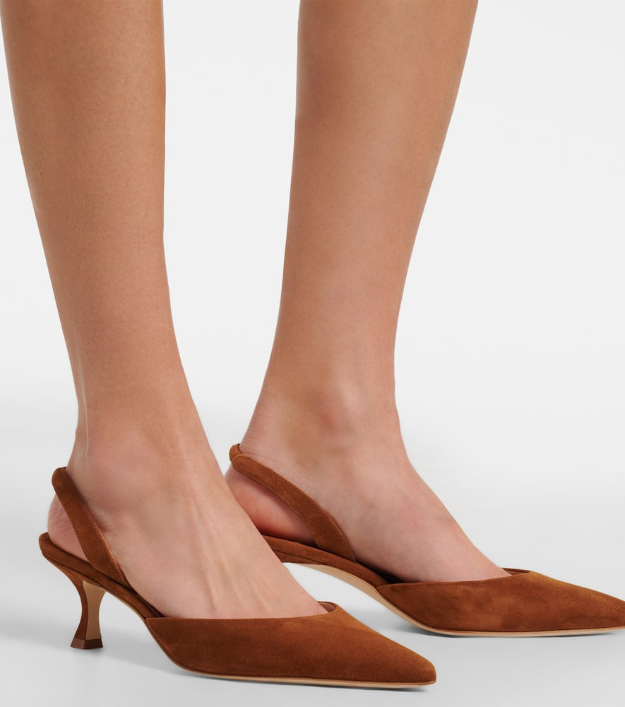 Manolo Blahnik Carolyne suede slingback pumps - Brown Mid Heel Pumps