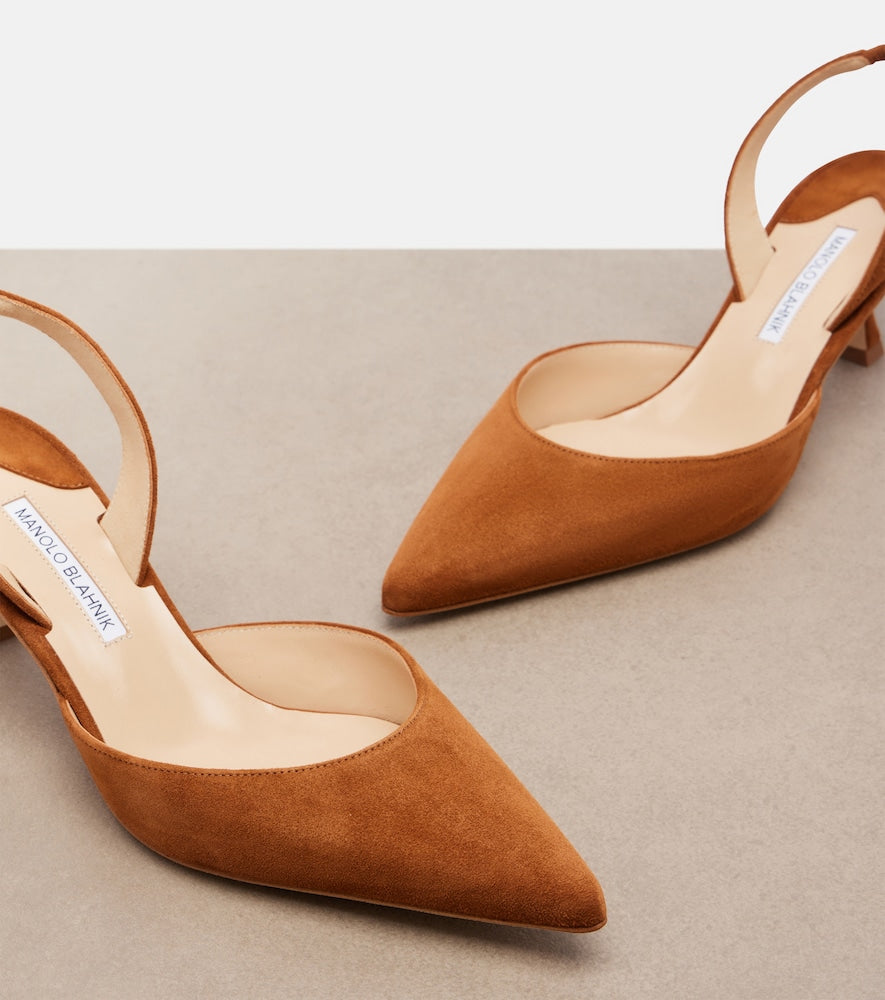 Manolo Blahnik Carolyne suede slingback pumps - Brown Mid Heel Pumps