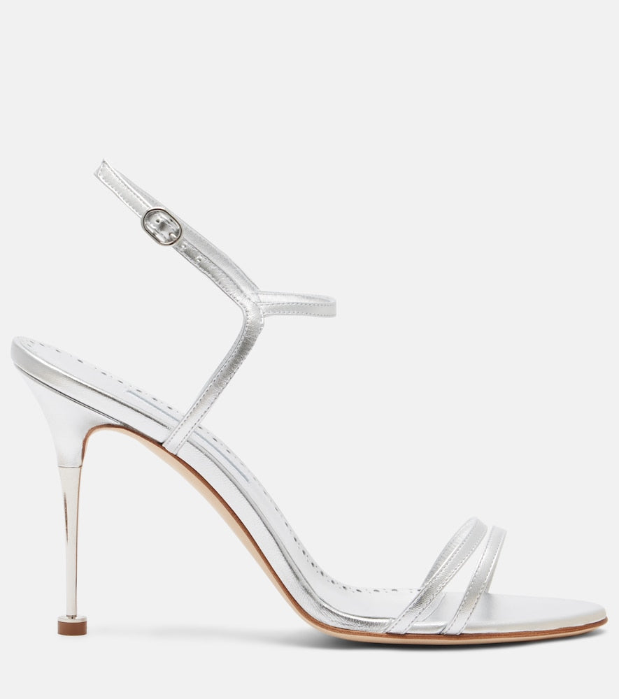 Manolo Blahnik Ciagapla 105 metallic leather sandals (Silver) - Heeled Sandals