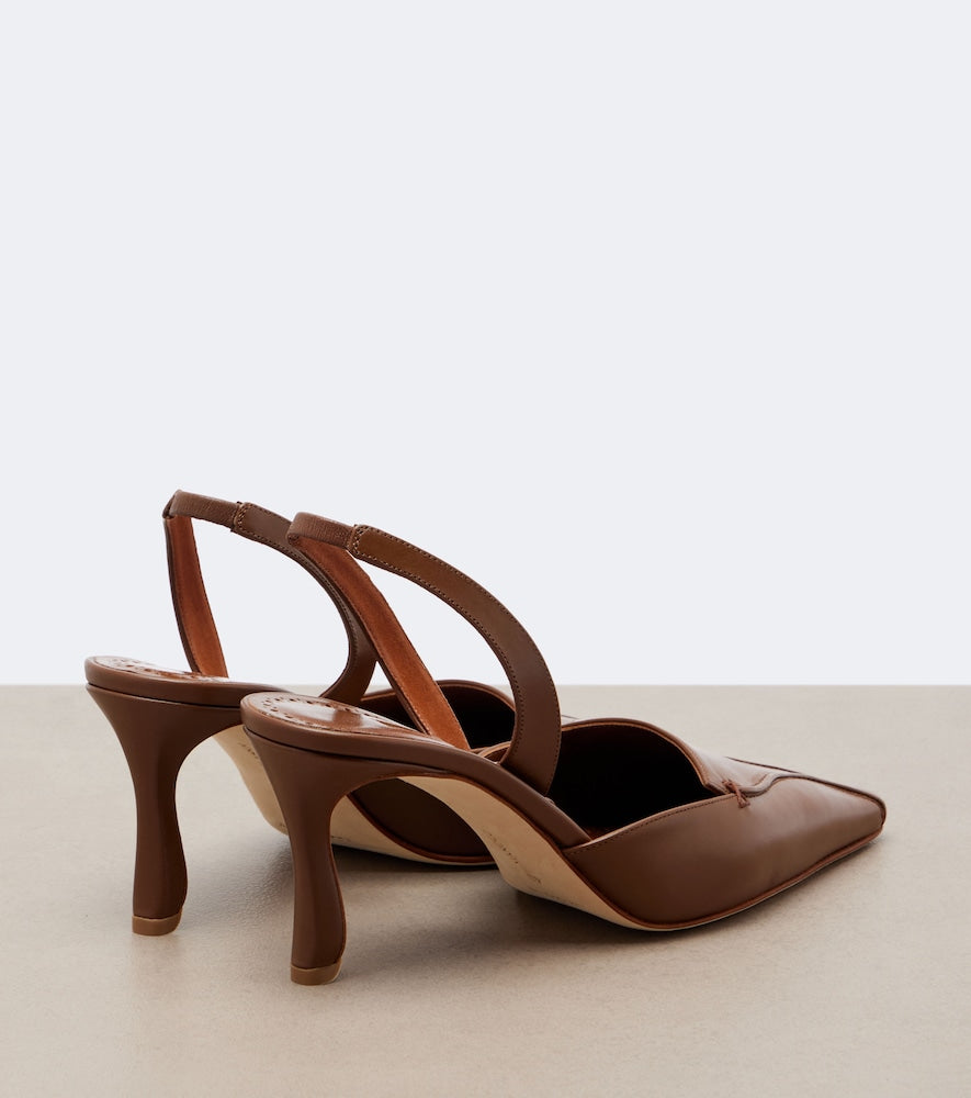 Manolo Blahnik Cleo leather slingback pumps - Brown Mid Heel Pumps