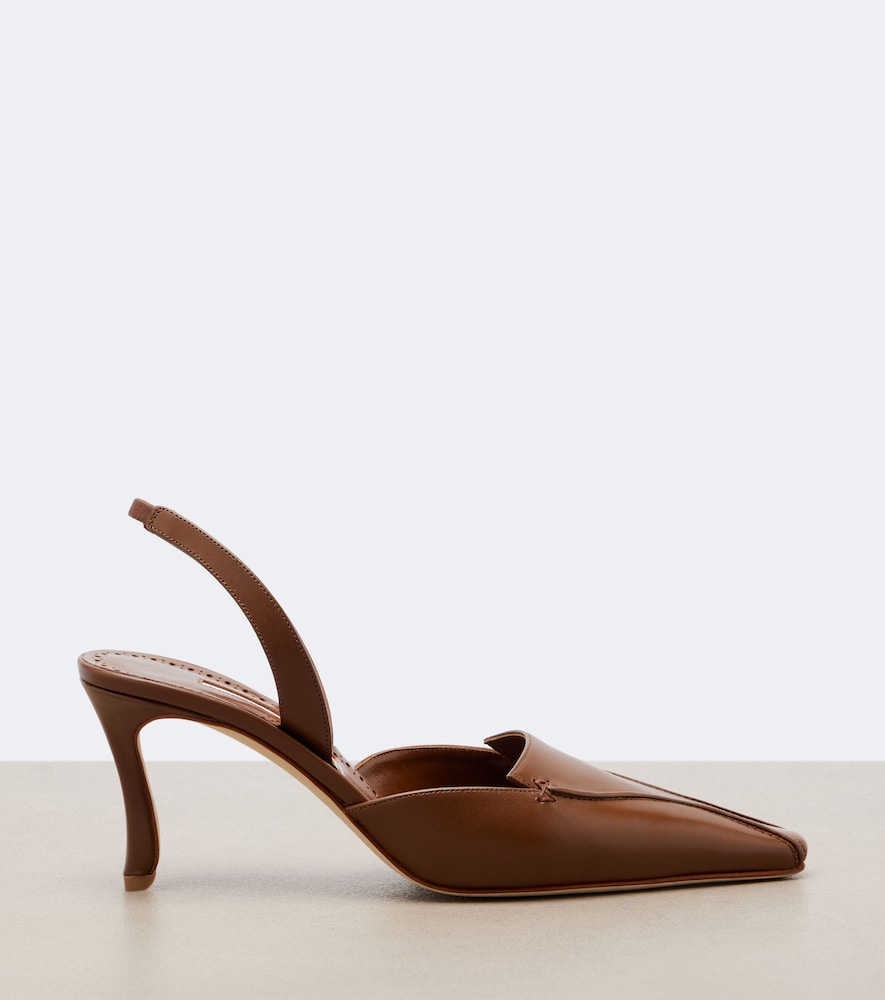 Manolo Blahnik Cleo leather slingback pumps - Brown Mid Heel Pumps