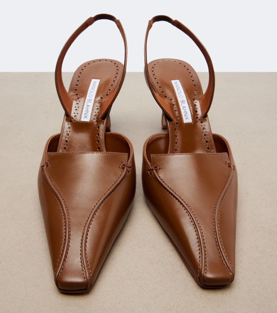 Manolo Blahnik Cleo leather slingback pumps - Brown Mid Heel Pumps