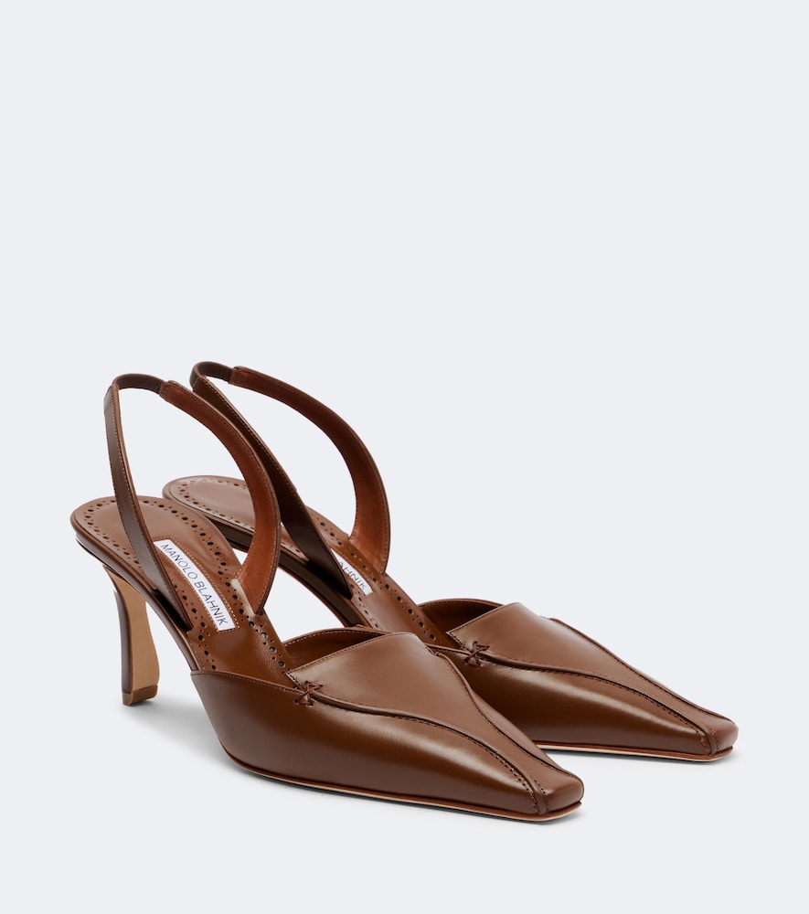 Manolo Blahnik Cleo leather slingback pumps - Brown Mid Heel Pumps